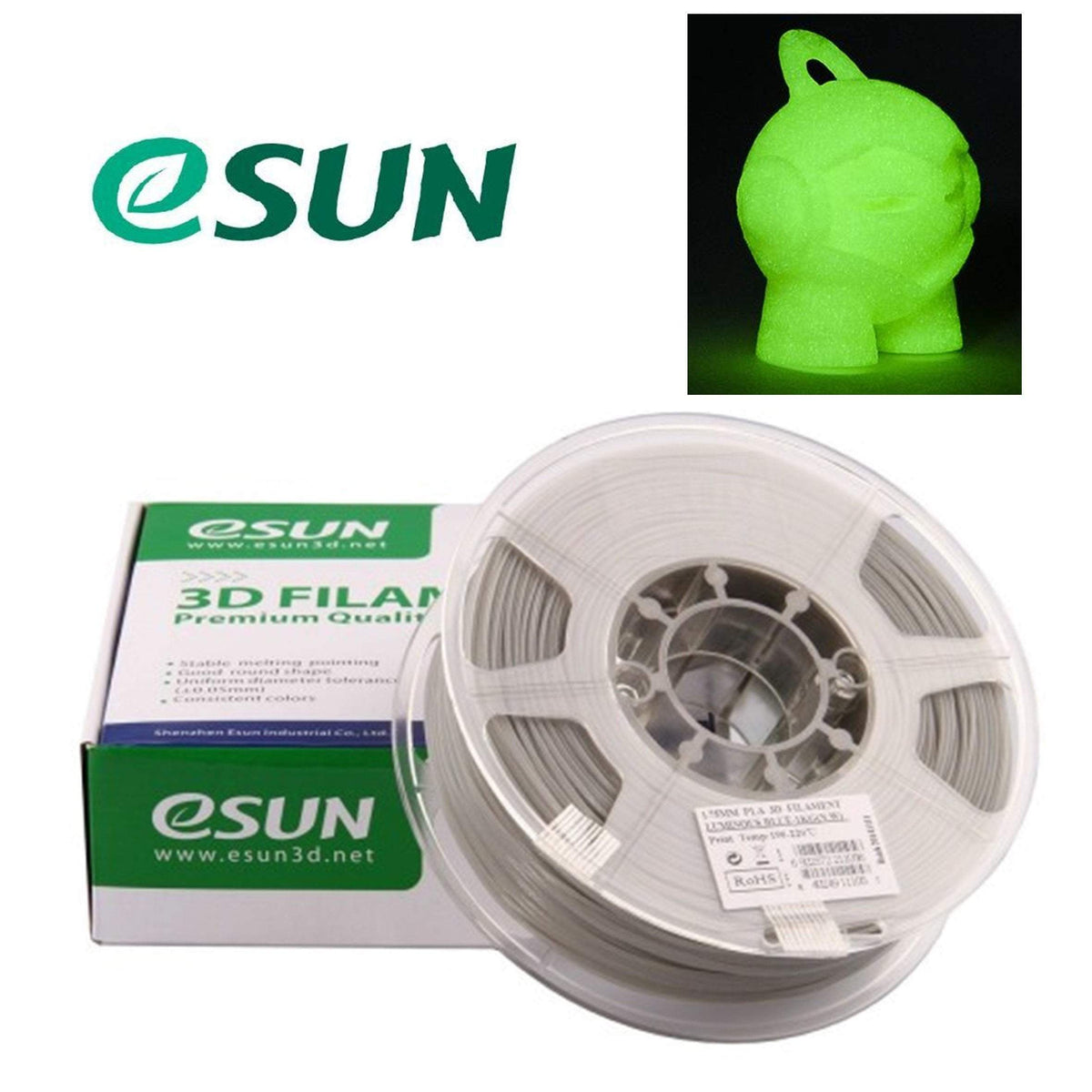 ESUN PLA Luminous Green Filament PLA luminescent 1.75 mm 1 kg vert ( phosphorescent) 1 kg - Conrad Electronic France