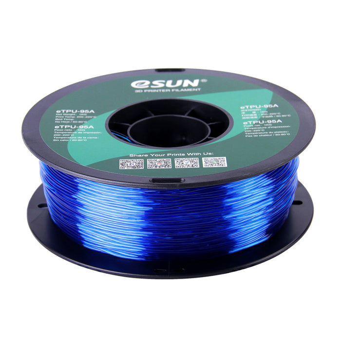 ESUN Filament Transparent Blue eSun TPU 95A Flexible 3D Print Filament 1.75mm 1kg